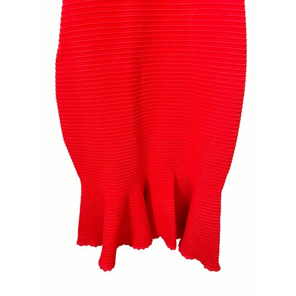 MILLY Red Textured Knit Off-The-Shoulder Flounce Knee Length Cocktail Dress M - Picture 6 of 9